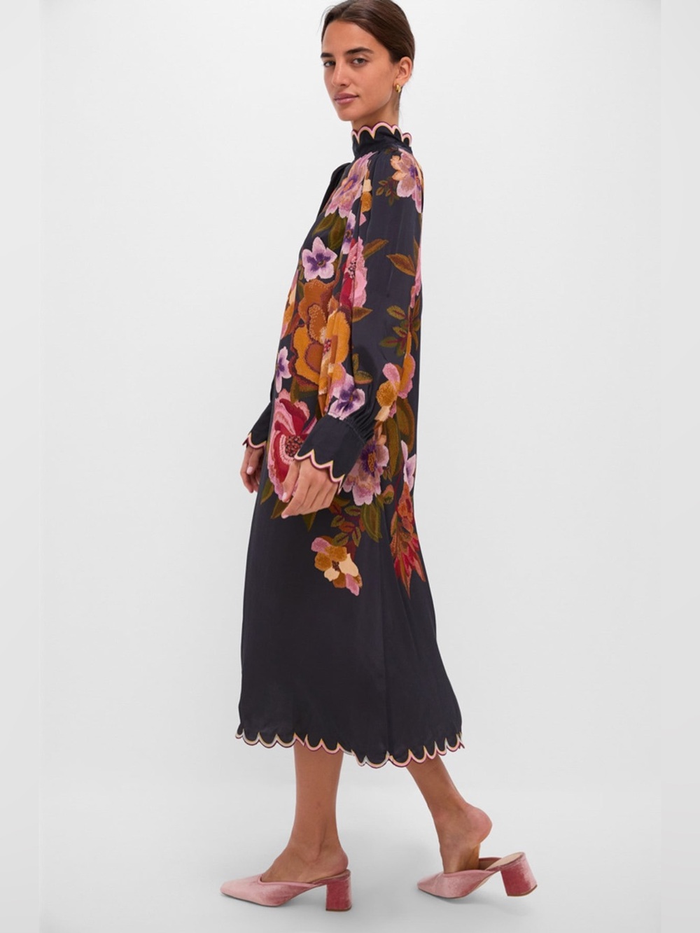 Farm Rio: Black Chenille Flowers Midi Dress - Picture 4 of 9